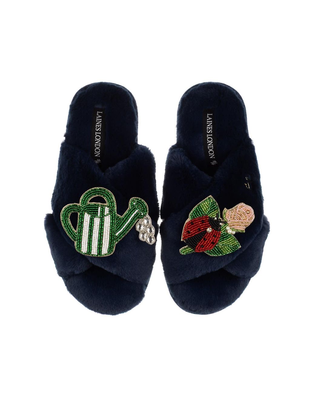Laines London Blue Classic Laines Slippers With The English Garden Brooches
