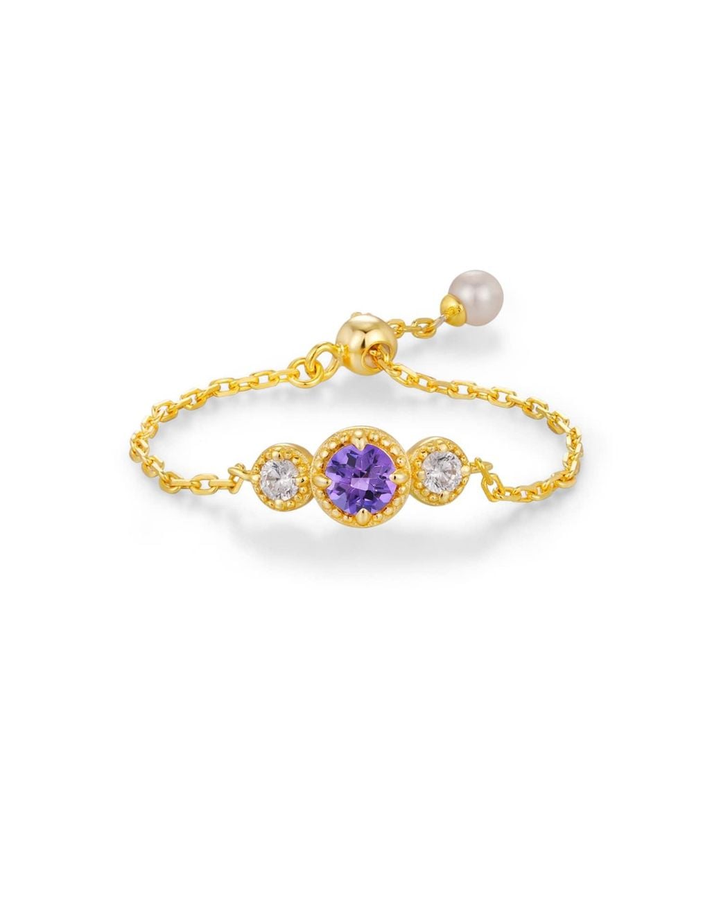 Azura Jewelry New York Metallic Birthstone Chain Ring Vermeil