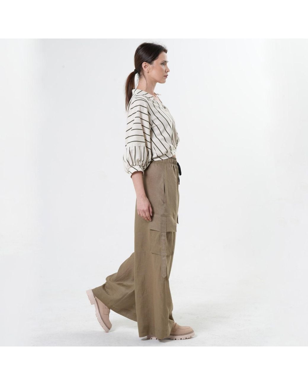 Metamorph Gray Linen Cargo Palazzo Trousers