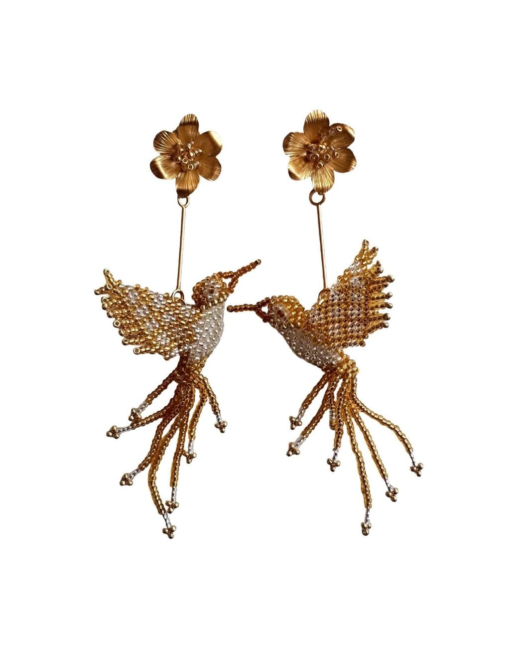 Iliana Arrazola Metallic Hummingbird Dangle Earrings, Glass Beads, Beaded Jewelry