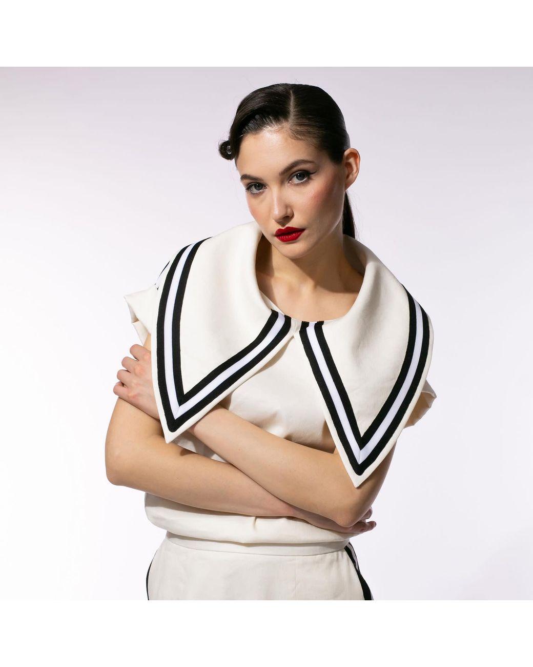 Larisa Dragna White Sailor Top With Removable Collar