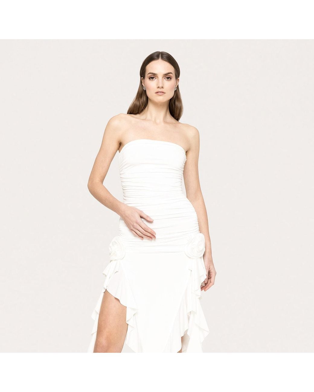 Nissa White Floral-Appliqué Midi Dress