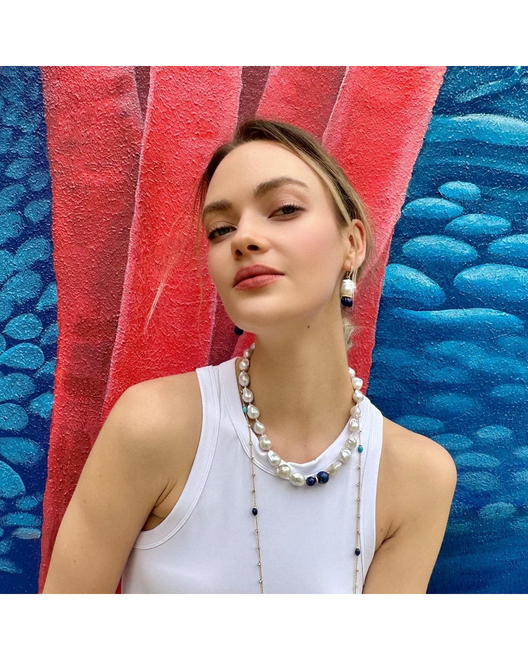 Farra Blue Baroque Pearls With Lapis Chunky Necklace