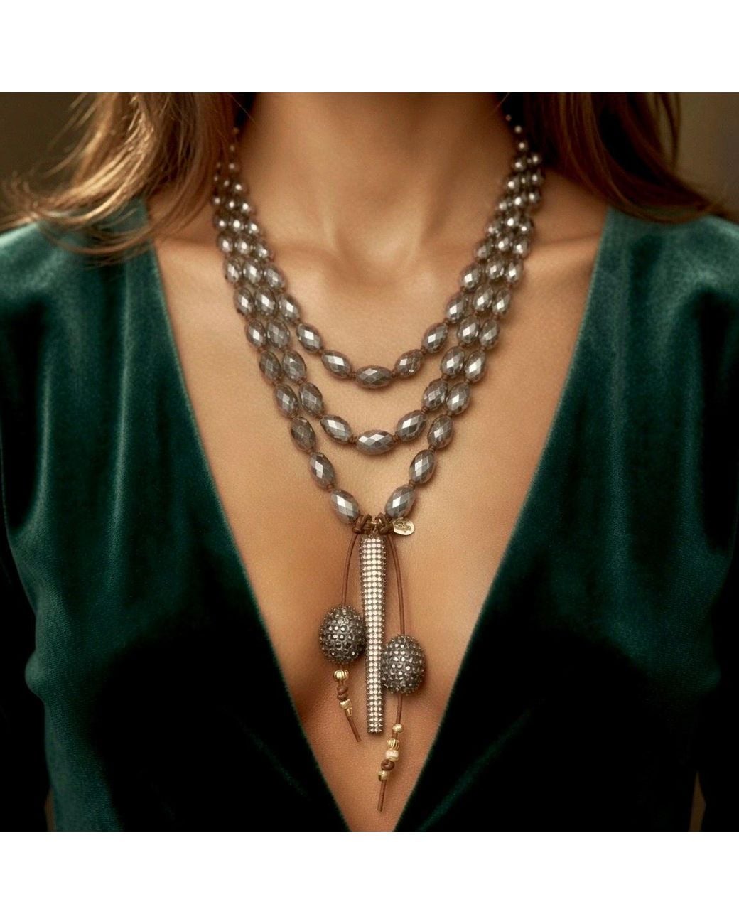 Persia Dona Jewelry Metallic Vintage Glass Pave Sparkle Necklace