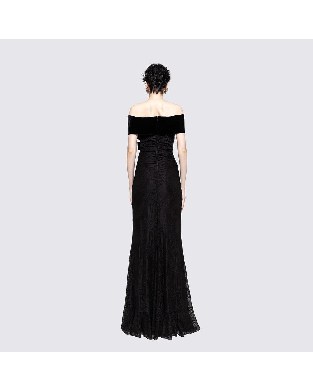 Nissa Black Bow-Detail Lace Maxi Dress