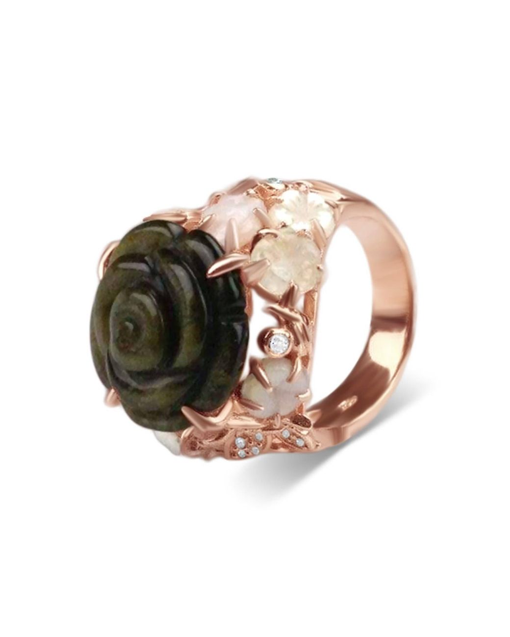Bellus Domina Black Plated Obsidian Rose Ring