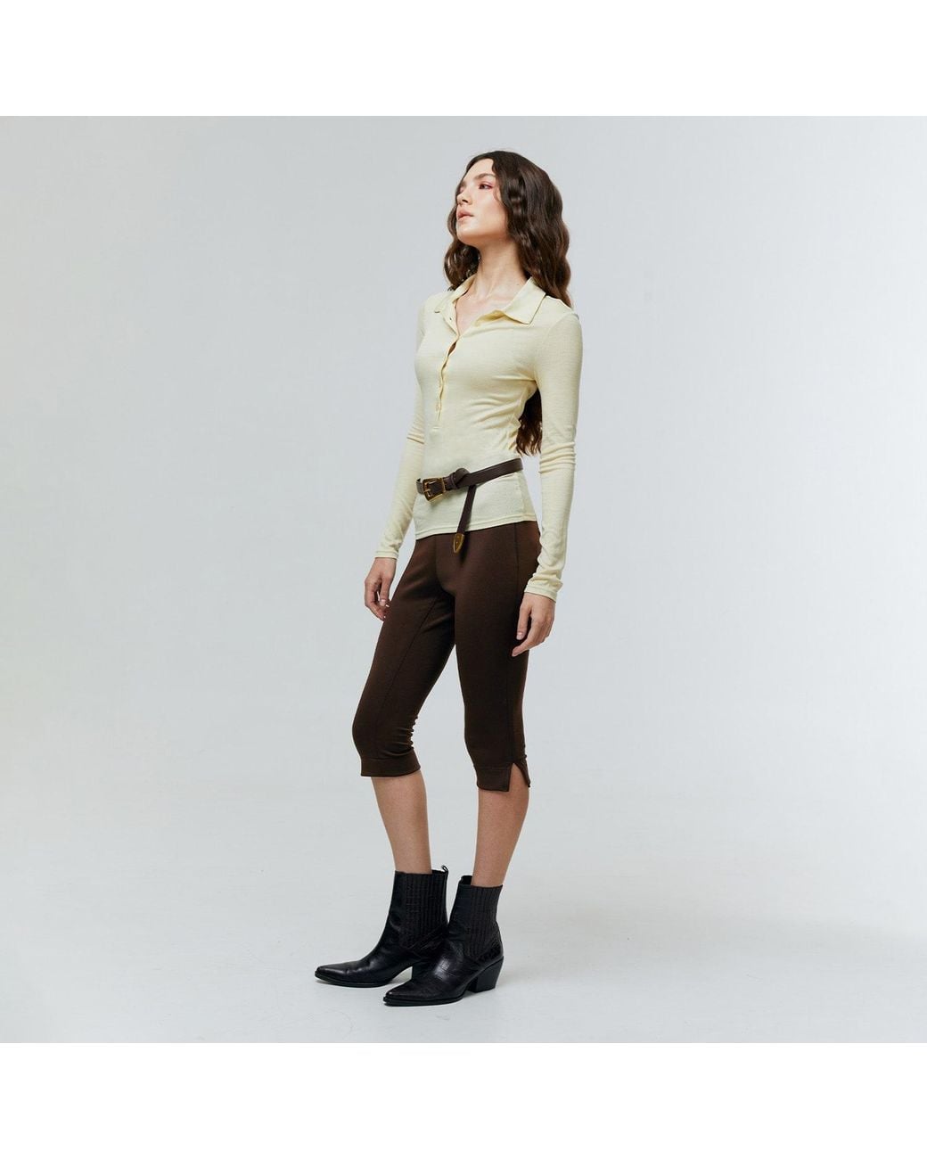 Ats the Label Natural Neutrals Kian Soft Ivory Button Collar Top