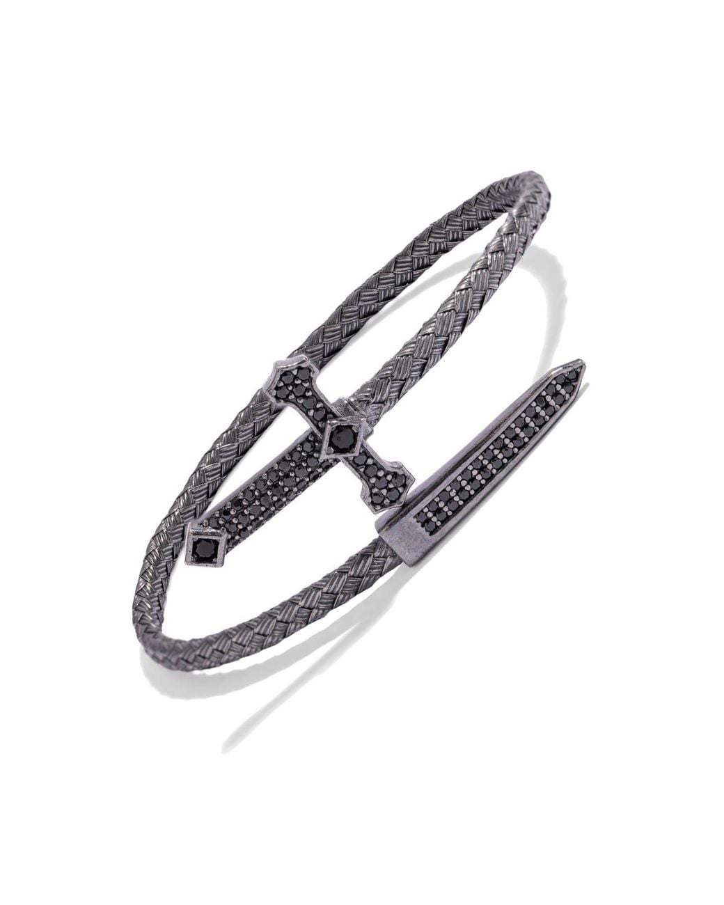 Ebru Jewelry Blue Gothic Cross & Dagger Oxidized Sterling Wrap Bracelet for men
