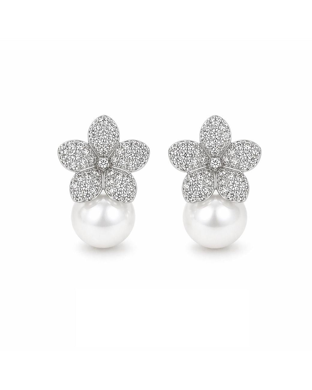 VicStoneNYC Fine Jewelry Metallic Camellia Pearl Earrings – New York Designer Bridal Jewelry