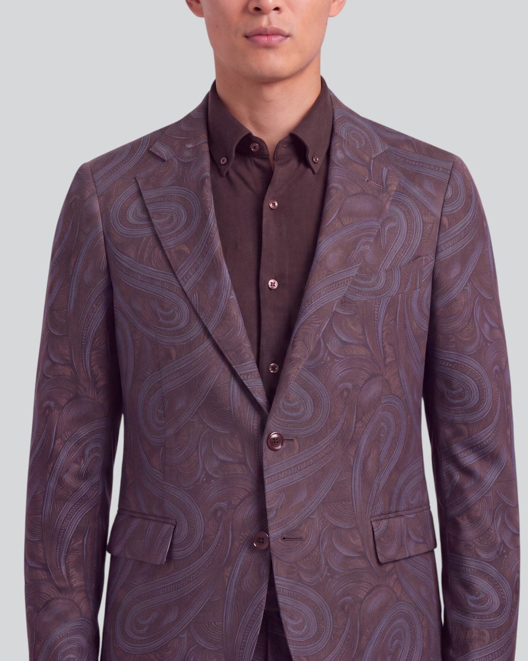 Lords of Harlech Blue Josh Paisley Badalona Brownie Stretch Tailored Blazer for men
