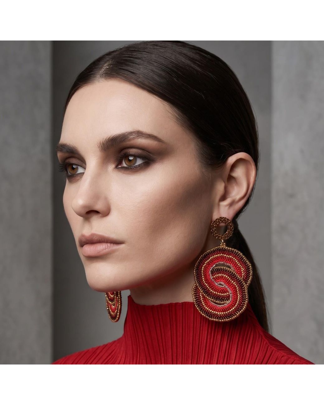 Iliana Arrazola Red Crisscrossed Circle, Dangle Earrings, Glass Beads, Beaded Jewelry