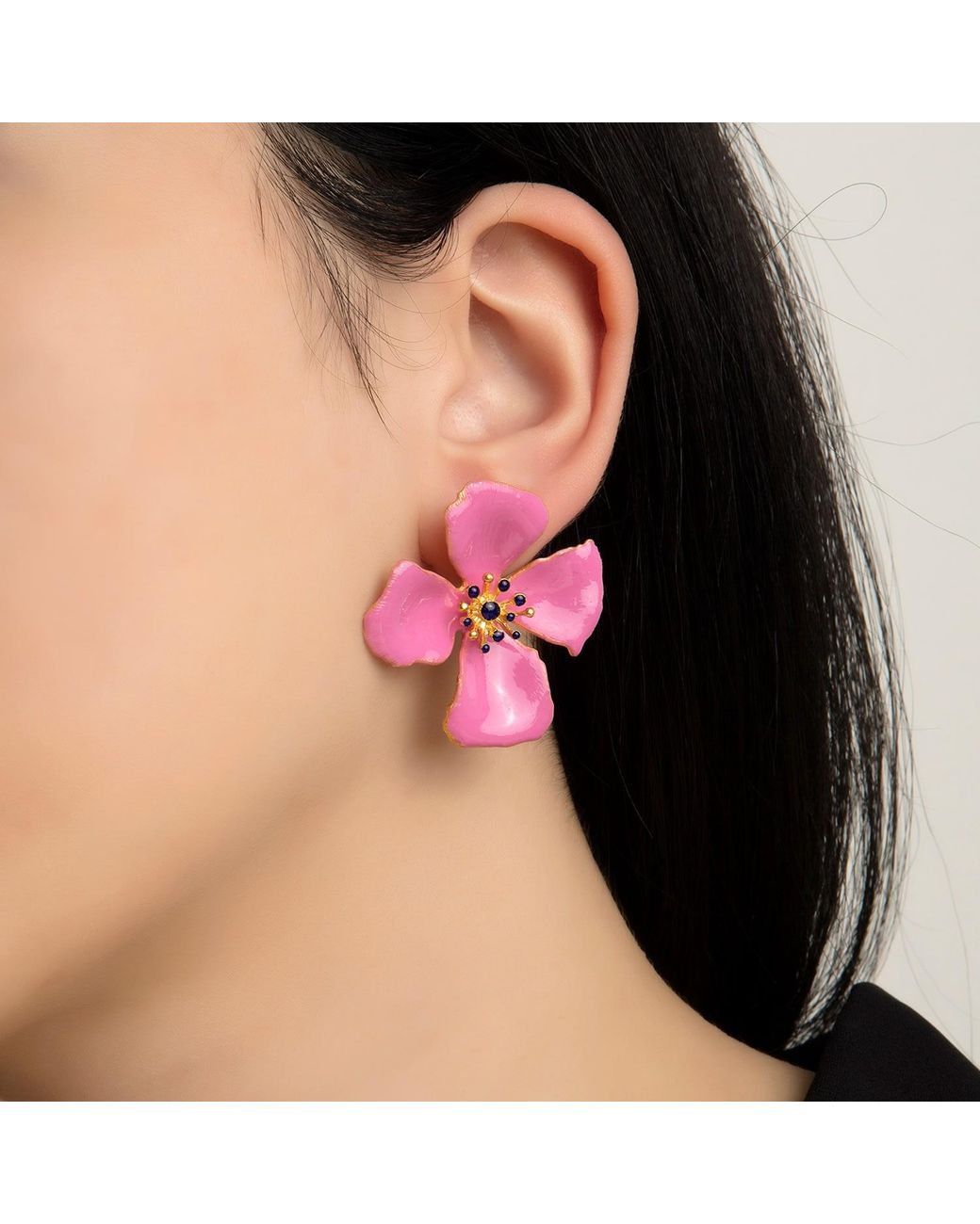 Milou Jewelry Pink Fuchsia Hibiscus Flower Earrings