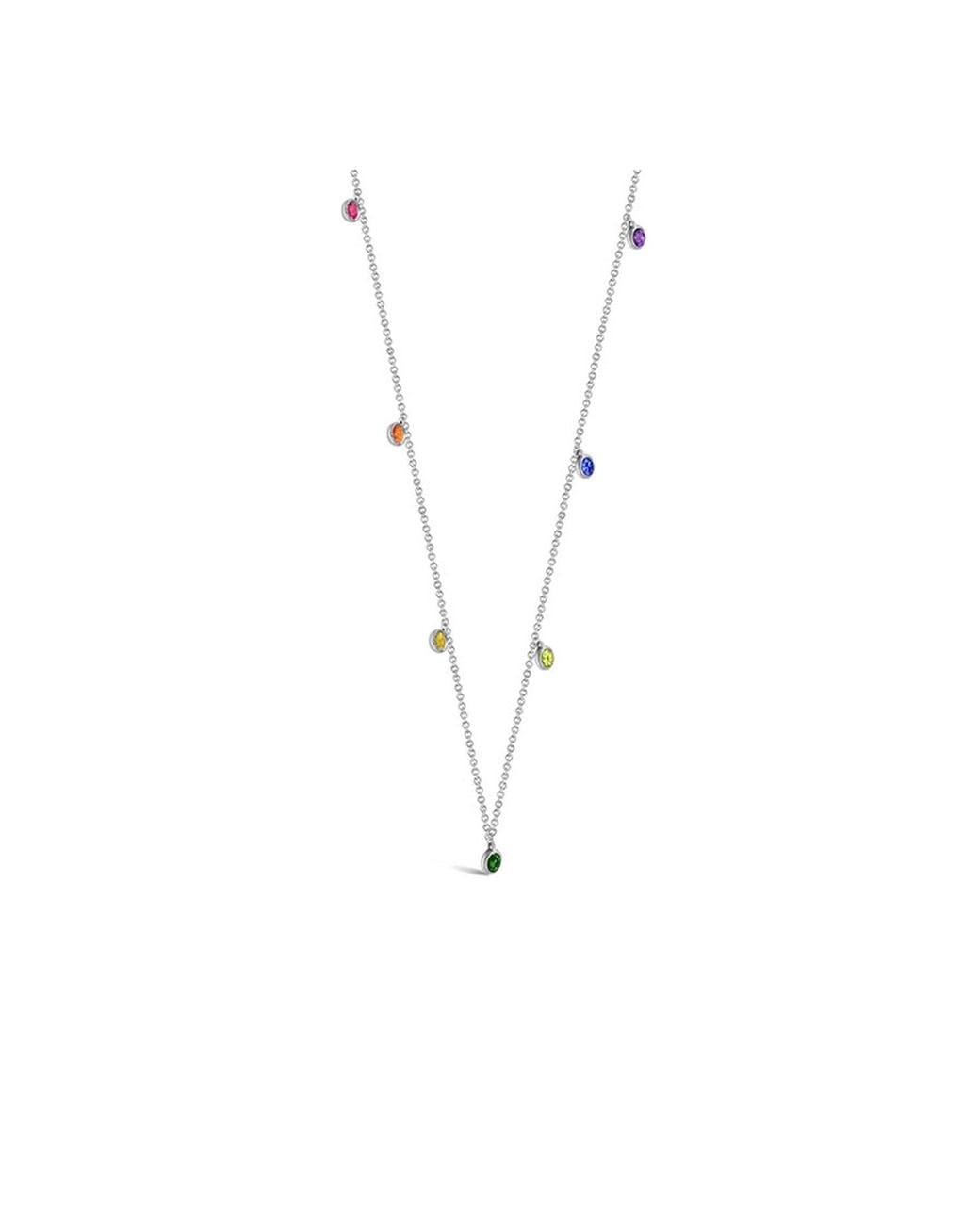 Genevieve Collection Metallic 18K Raindow Color Gemstone Necklace Choker