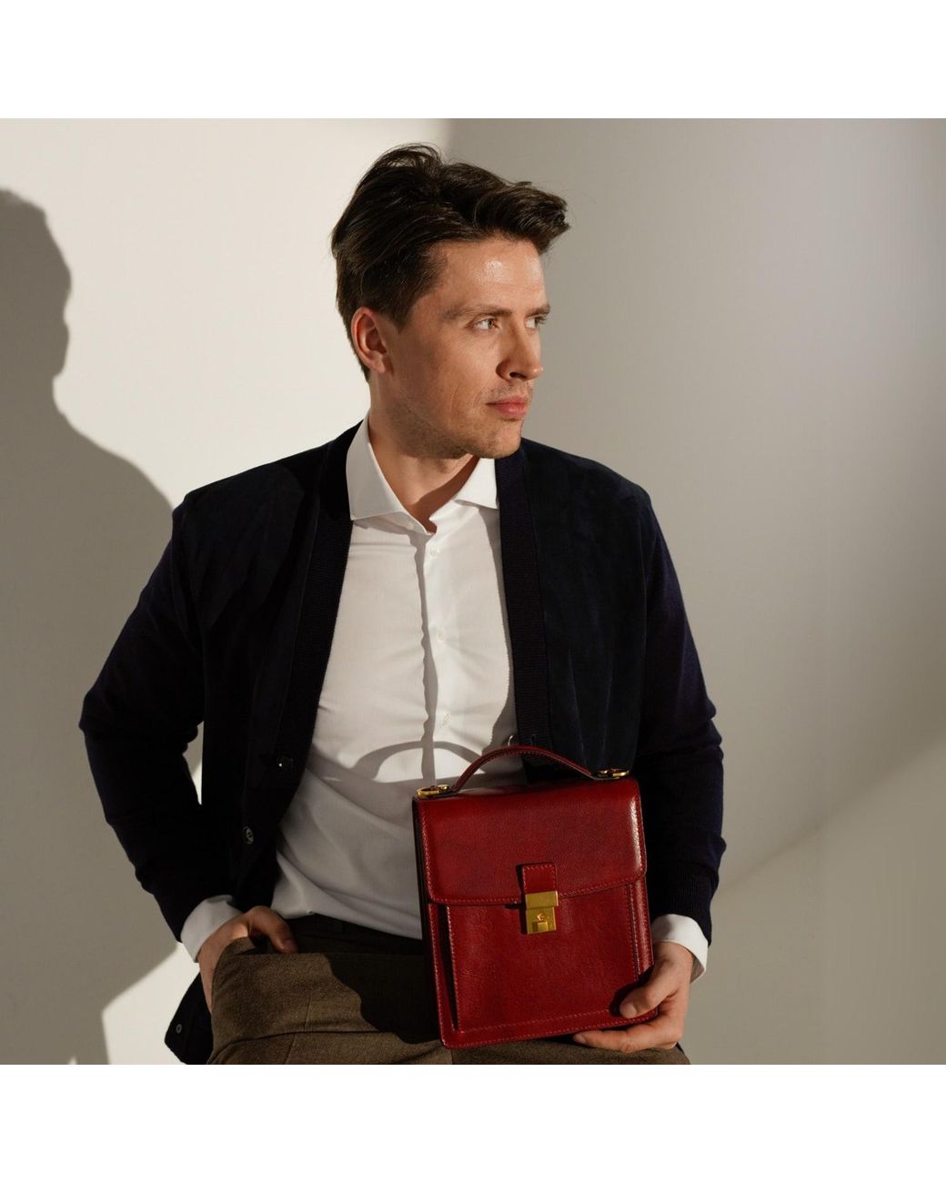 Time Resistance Red Small Leather Briefcase for men
