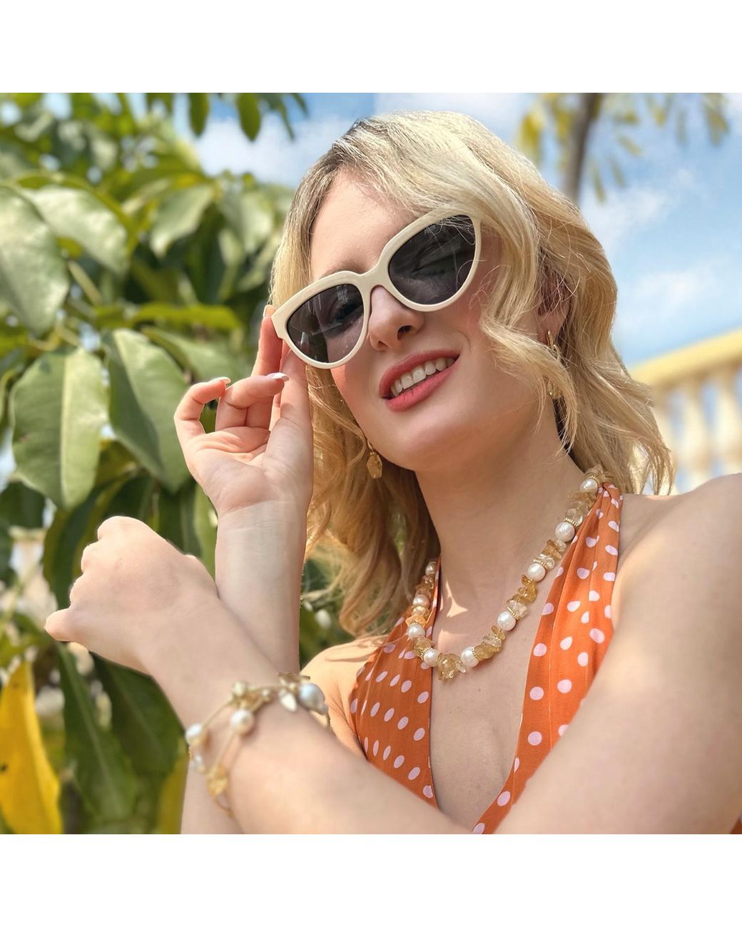 Farra Metallic Citrine Stones & Freshwater Pearls Short Necklace