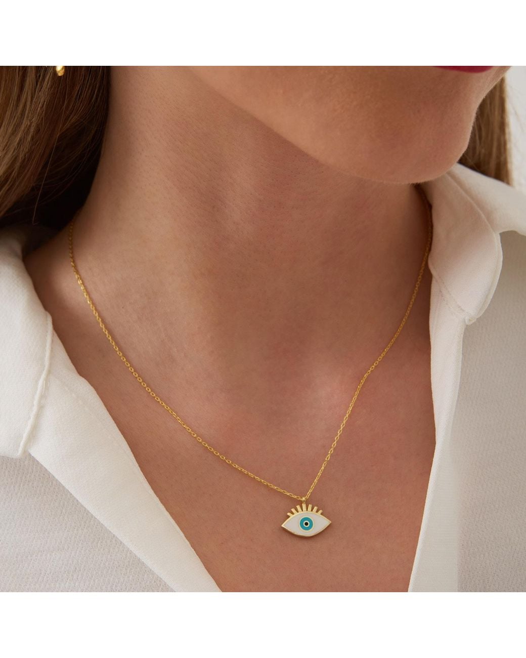 Spero London Metallic Sterling Evil Eye Eyelash Pendant Necklace