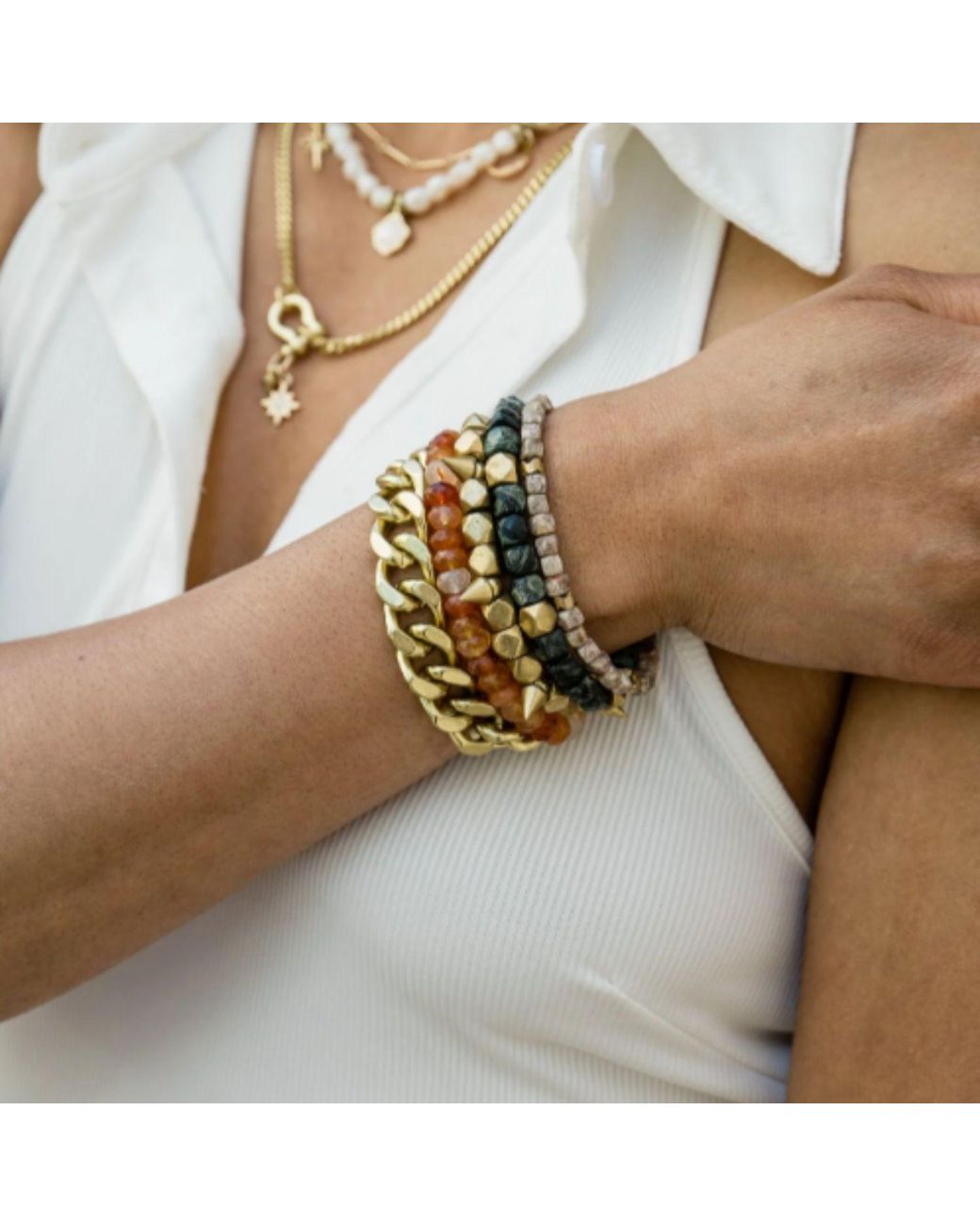 Rachel Nathan Green Narrow: Kambaba Jasper Cube Bracelet