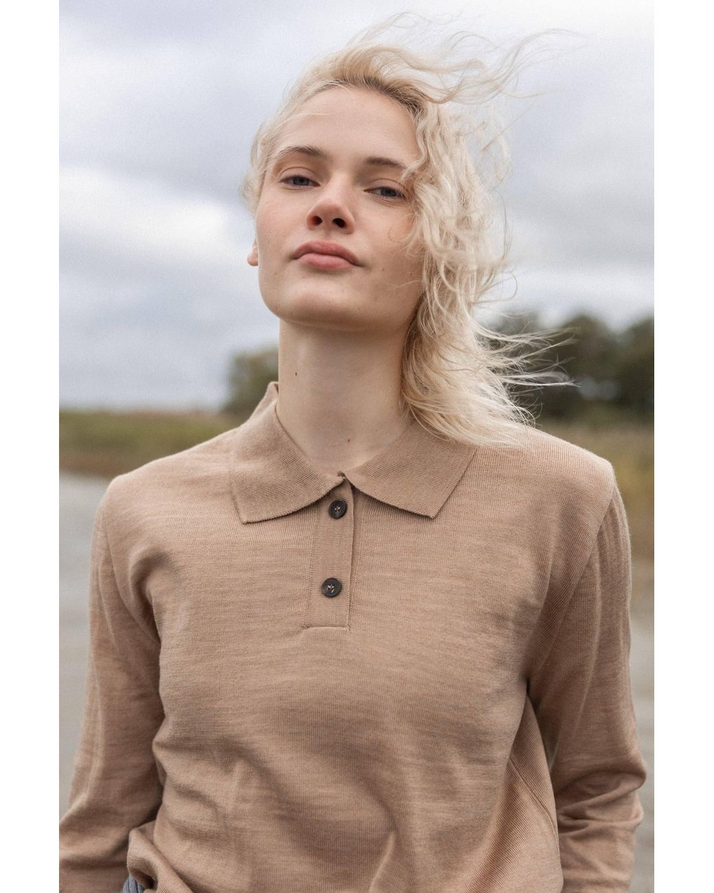 SALANIDA Natural Neutrals Galante 100% Merino Polo Top