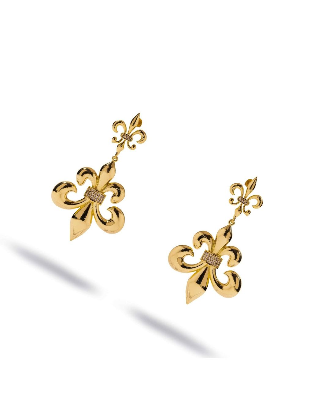 Ebru Jewelry Metallic Royal Fleur De Lis Crystal Drop Earrings