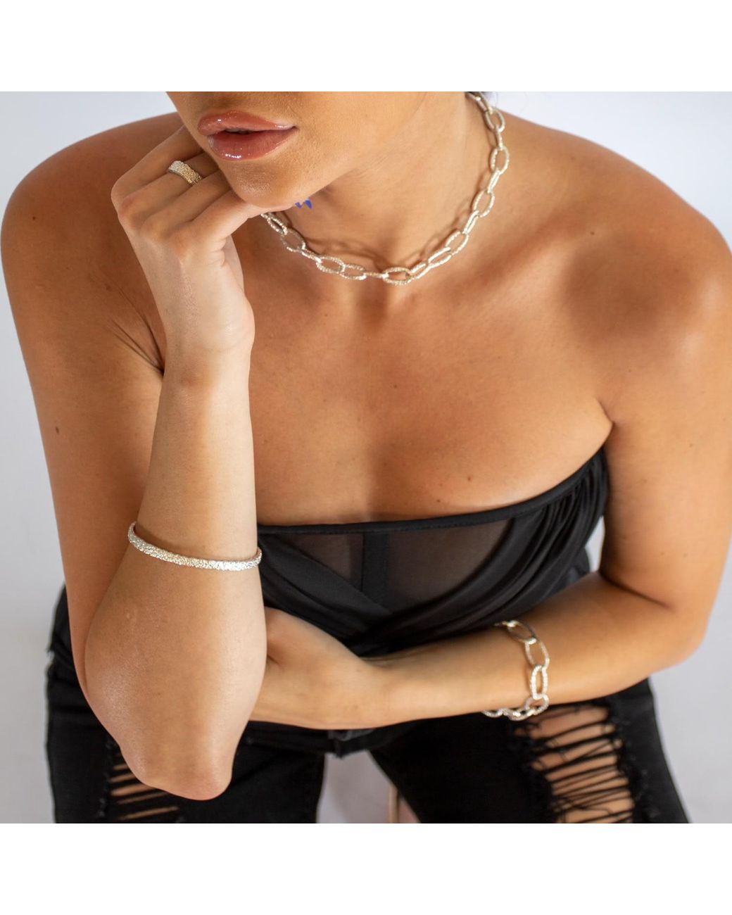 Lucy Quartermaine White Solid Sterling Hula Bangle