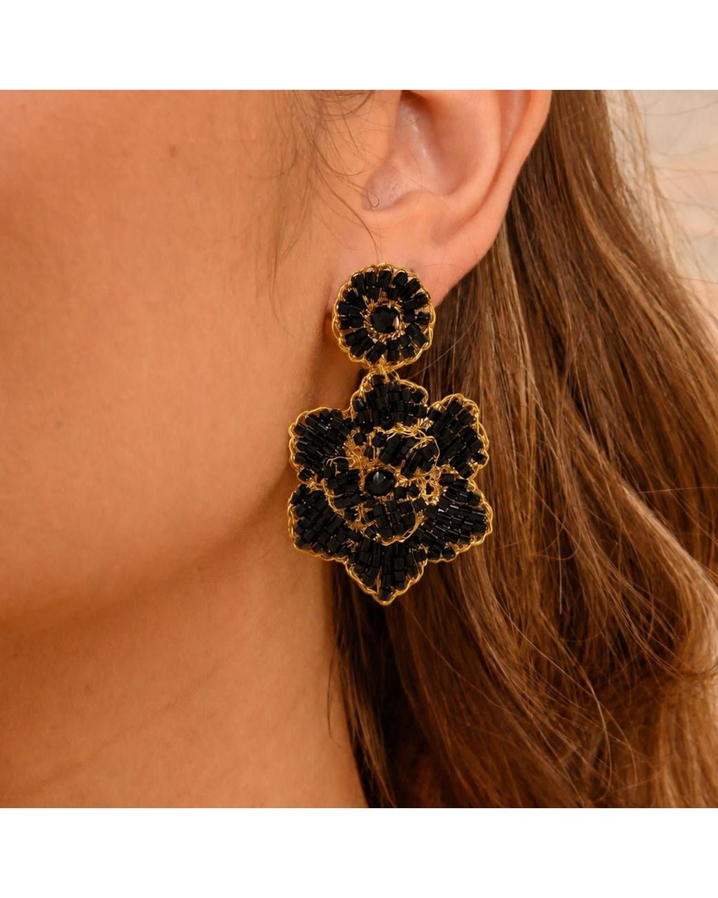 Lavish by Tricia Milaneze Black Mini Blossom Handmade Crochet Earrings