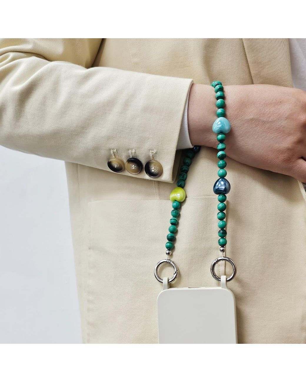 Farra Green Malachite With And Ceramic Hearts Phone Charm