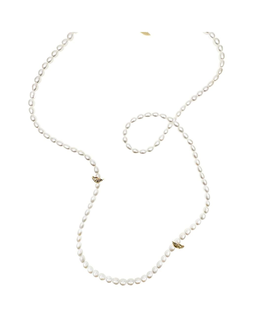 Farra Metallic Freshwater Pearls With Butterfly Charms Long Or Multi- Layers Necklace