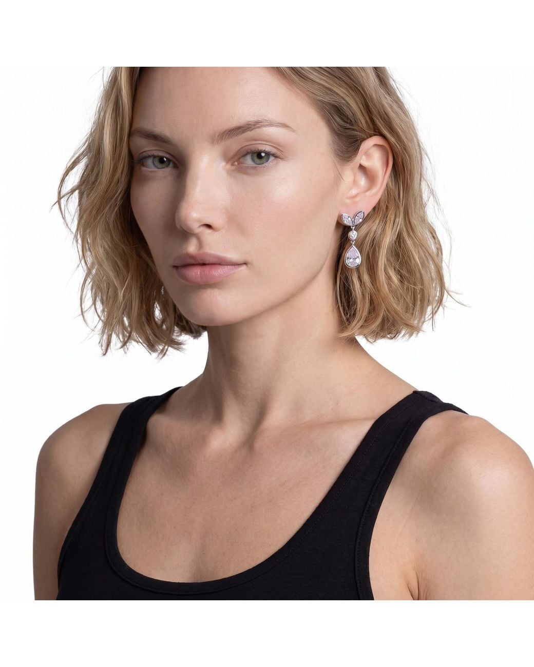 Modenaire Pink Crystal Drop Earrings With Leaf-Inspired Design