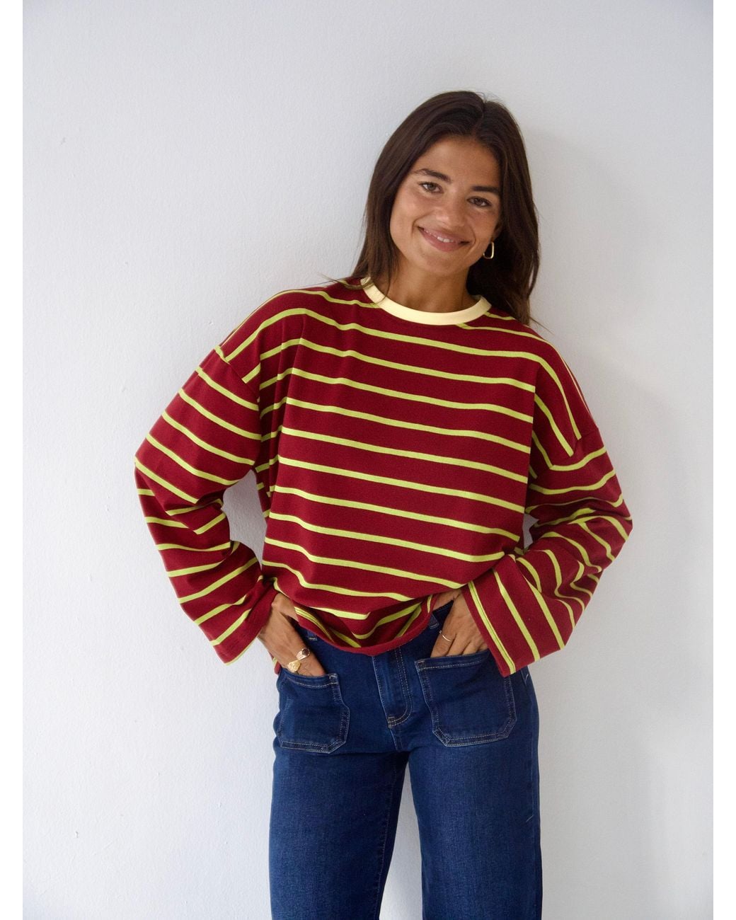 Mind Traveler Red Lime & Burgundy Striped Míriam Long Sleeve Top