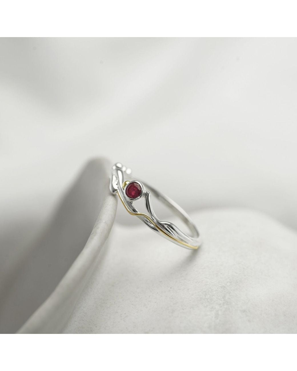 Isla Silver Pink Dainty Sterling Ruby Ring