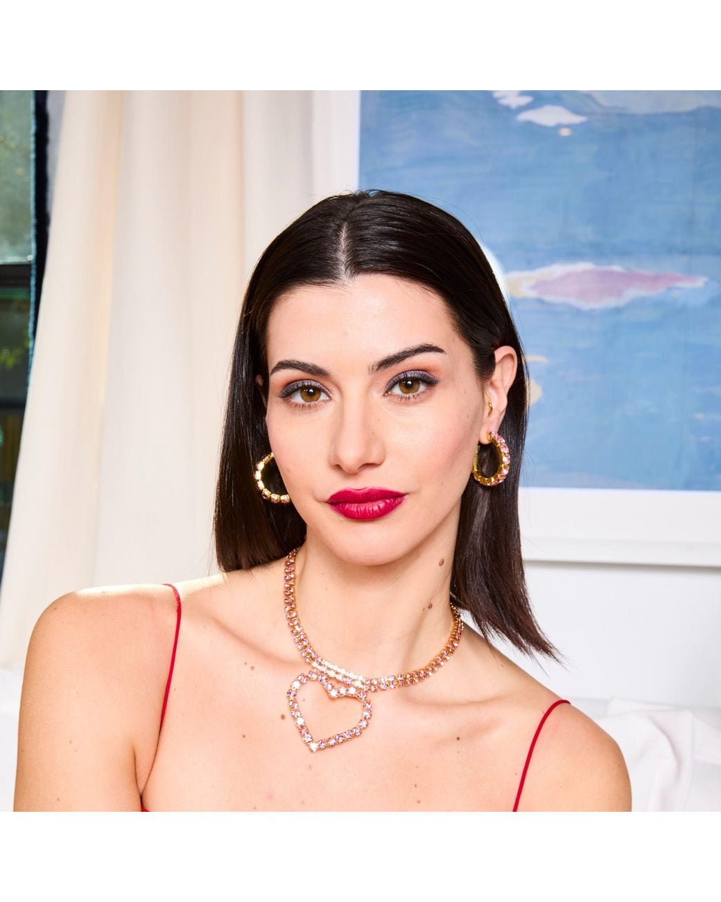 Laura Gray Metallic Crystal Hoop Earrings