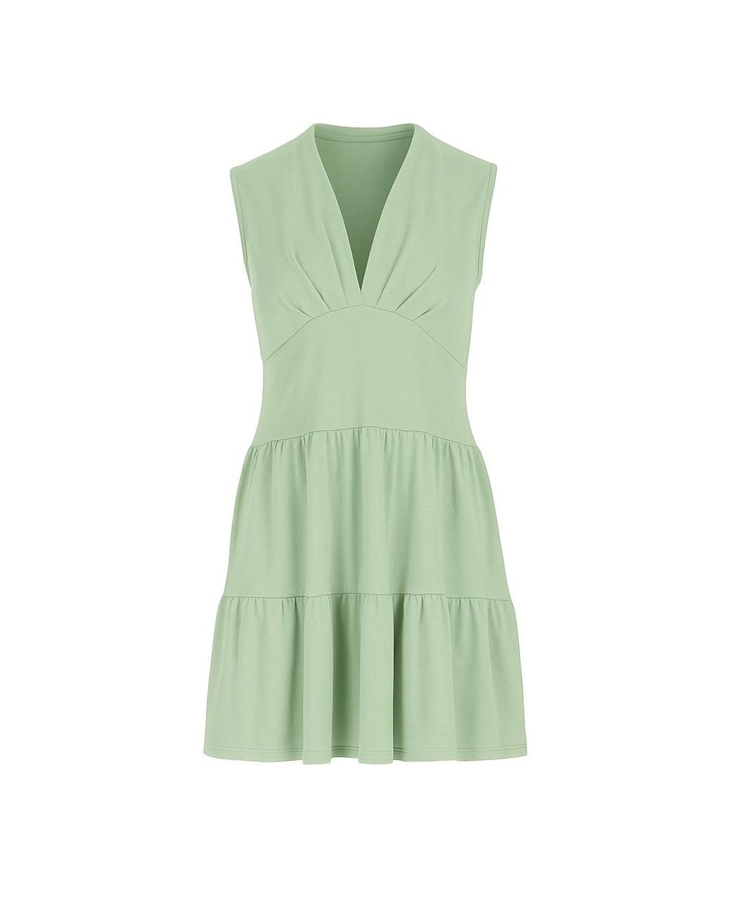 Conquista Green Light Sleeveless V-Neck Jersey Dress – Loose Fit, Knee-Length