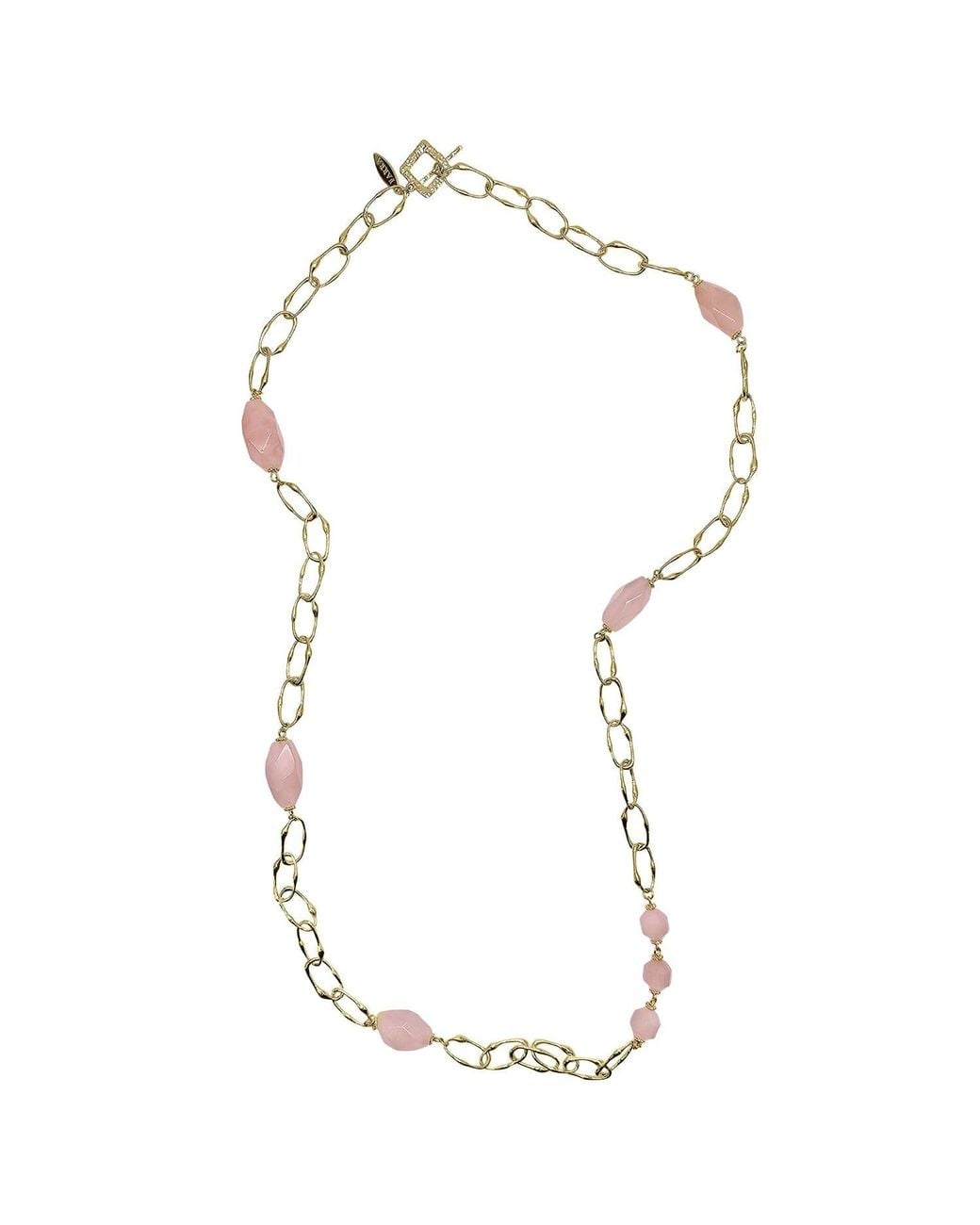Farra Metallic Nugget Rose Quartz With Chain Long Necklace