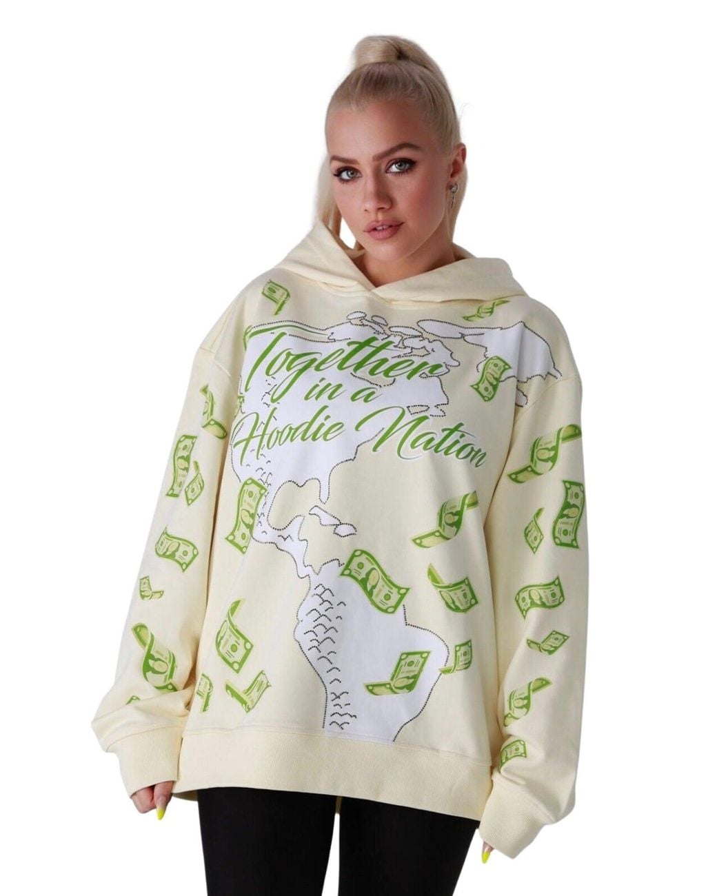 Miracles Manifester Gray Neutrals Manifestation Embroidered Hoodie With Rhinestone Design