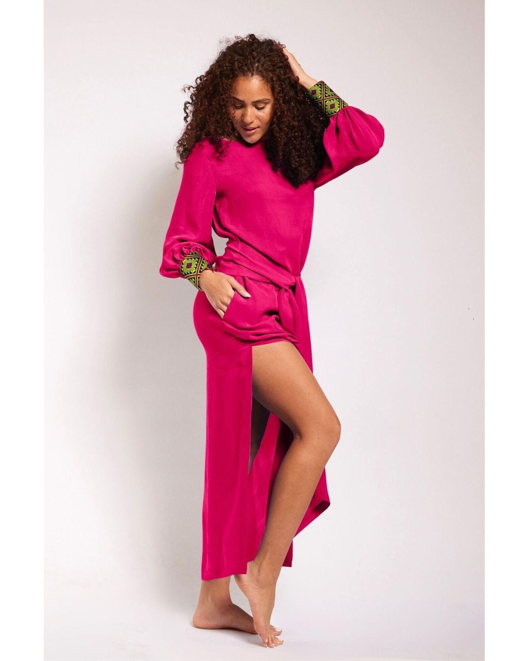 Yomisma Pink Viva Chiapas Embroidered Kaftan — Artisanal Handcrafted Resort Dress With, & Embroidery