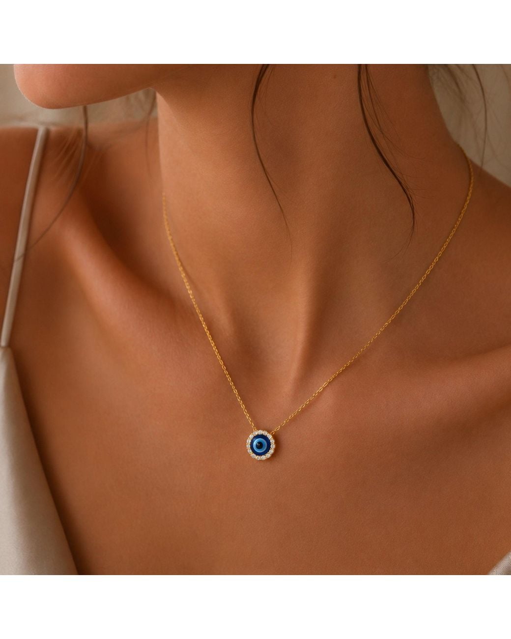 Spero London Blue Halo Real Evil Eye Sterling Necklace & Earrings Set