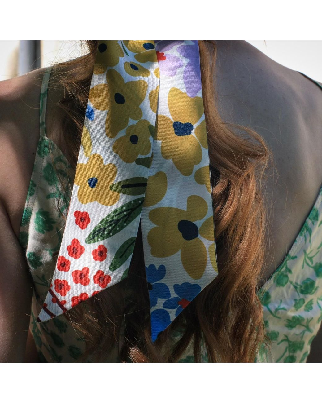 Jessie Zhao New York Red Silk Skinny Scarf Of Bloom