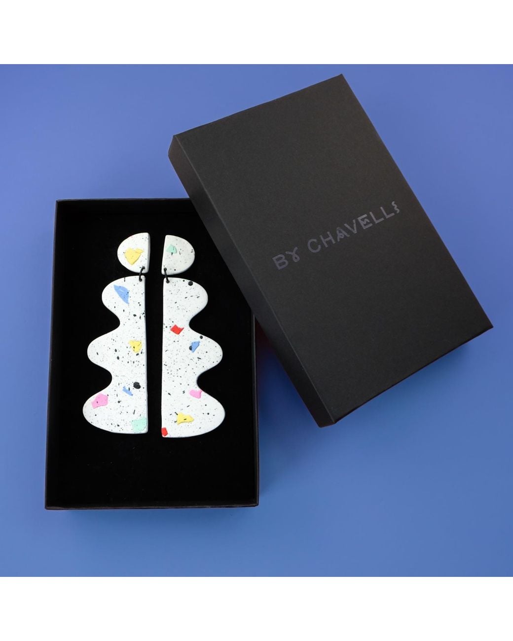 By Chavelli White Neutrals wiggles Dangly Earrings In Paint Splatter
