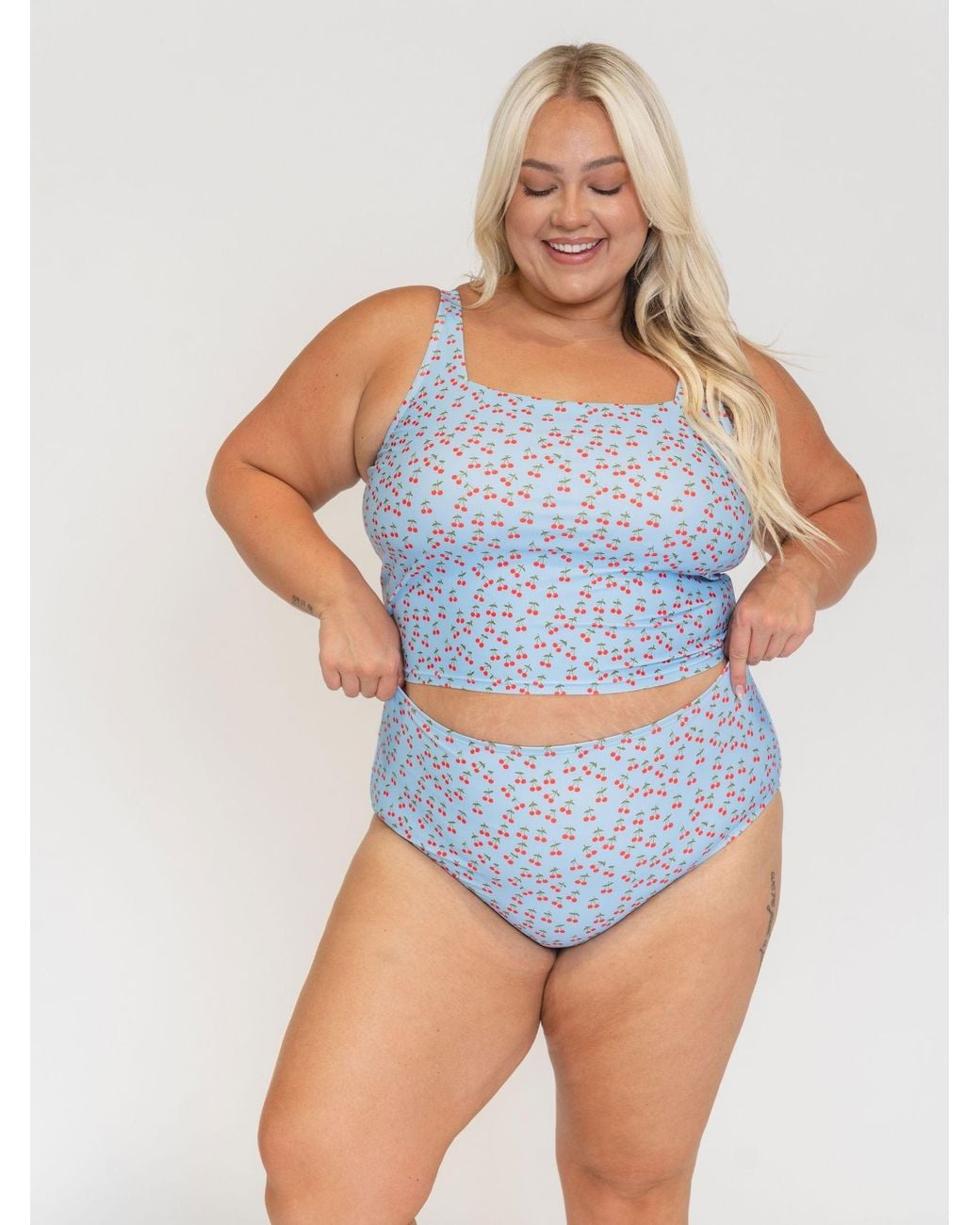Lime Ricki Swimwear Blue Cherries High-Waist Bottom