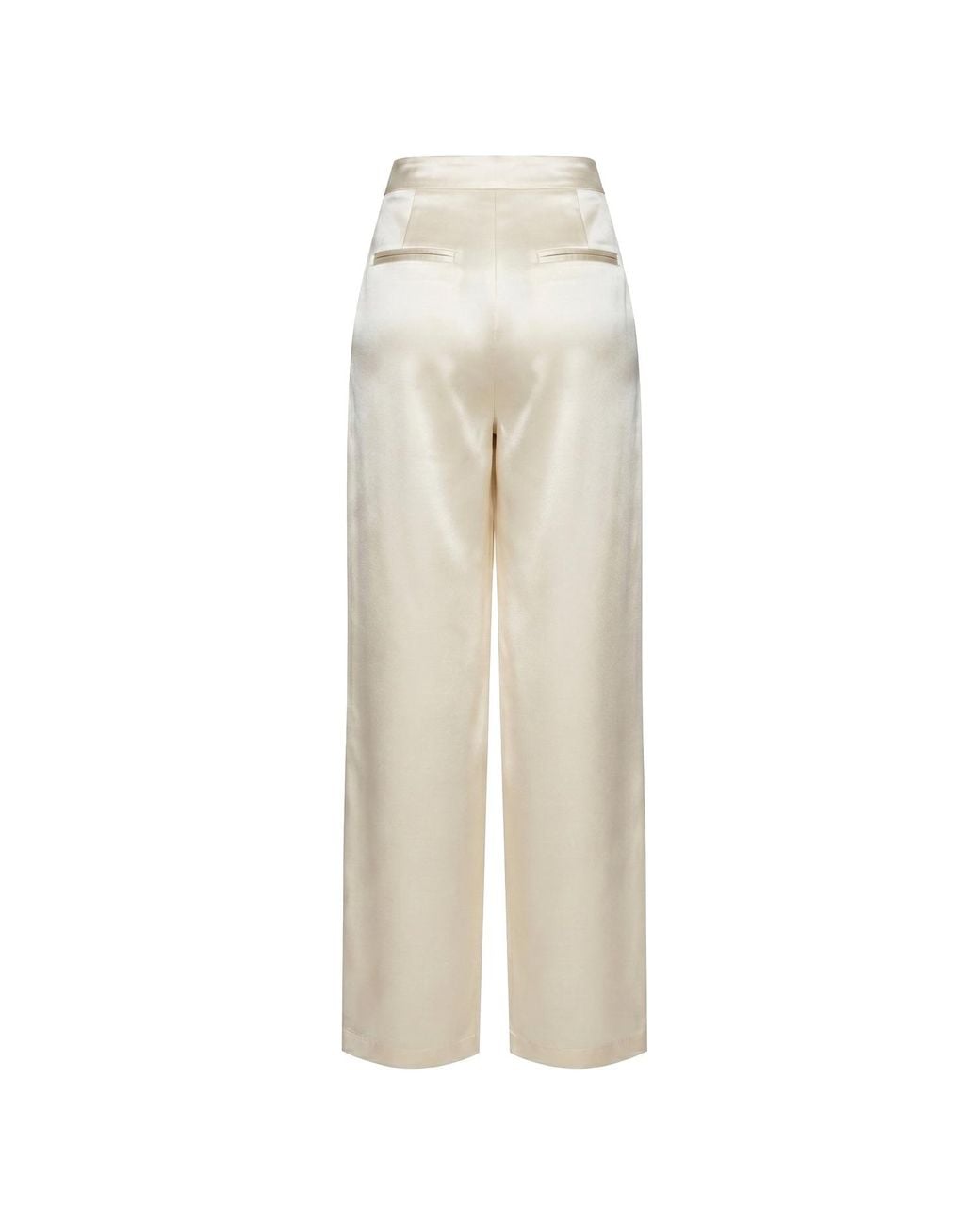 Malo White Ecru Satin Wide-Leg Pants
