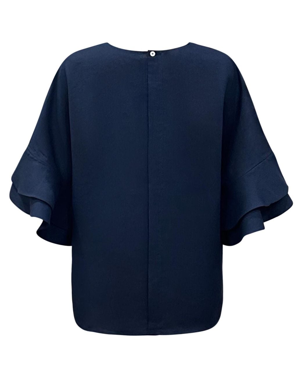 Perlavera Blue Lolan Solid Linen Flare Sleeve Top
