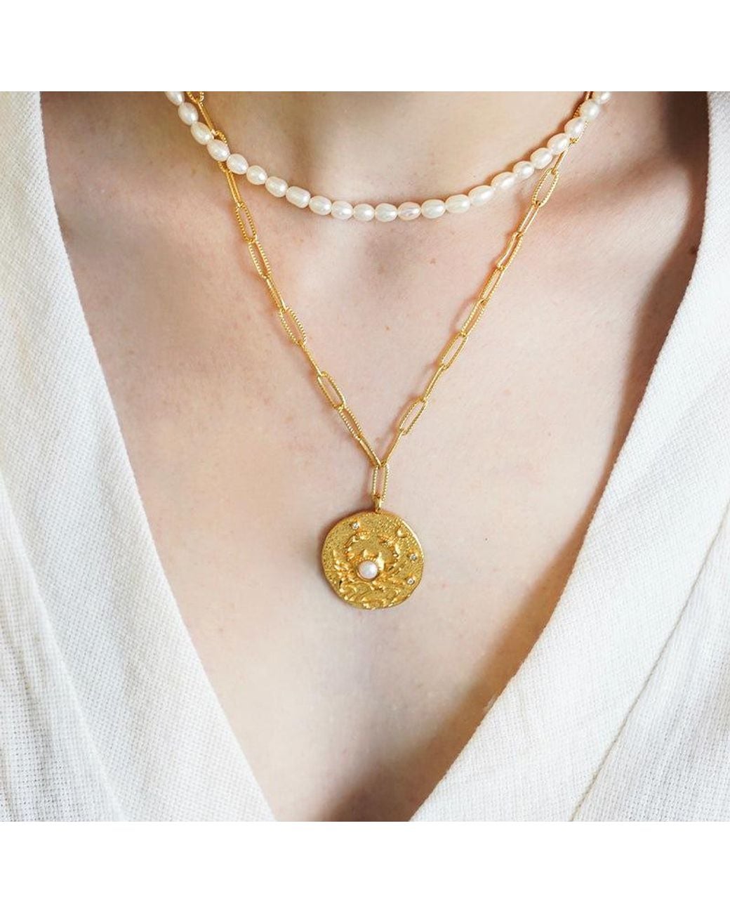 Aurozia Metallic Constellations Cancer Double-Sided Coin Necklace