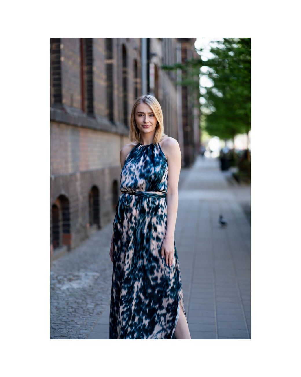 Oh!Zuza Blue Neutrals Echo Satin Viscose Maxi Dress With Belt