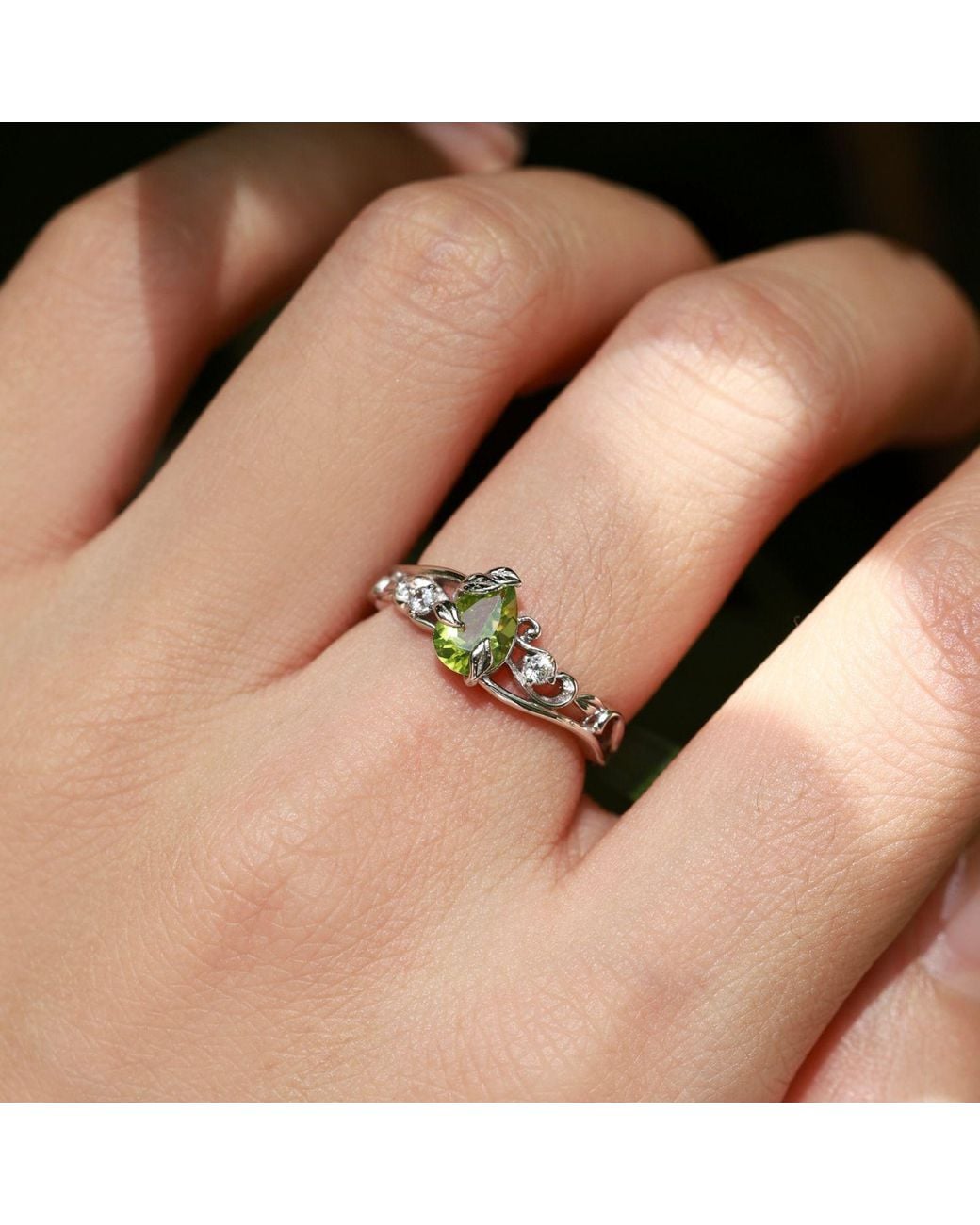 Azura Jewelry New York White Springtide Bloom Peridot Ring Vermeil