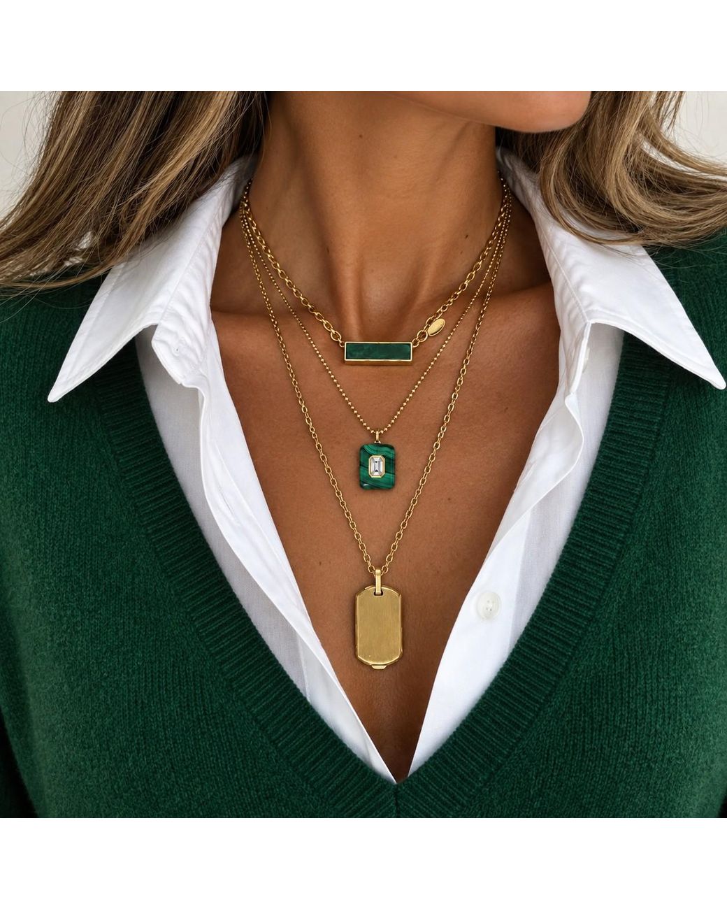 Persia Dona Jewelry Metallic Malachite X Ball Chain Necklace