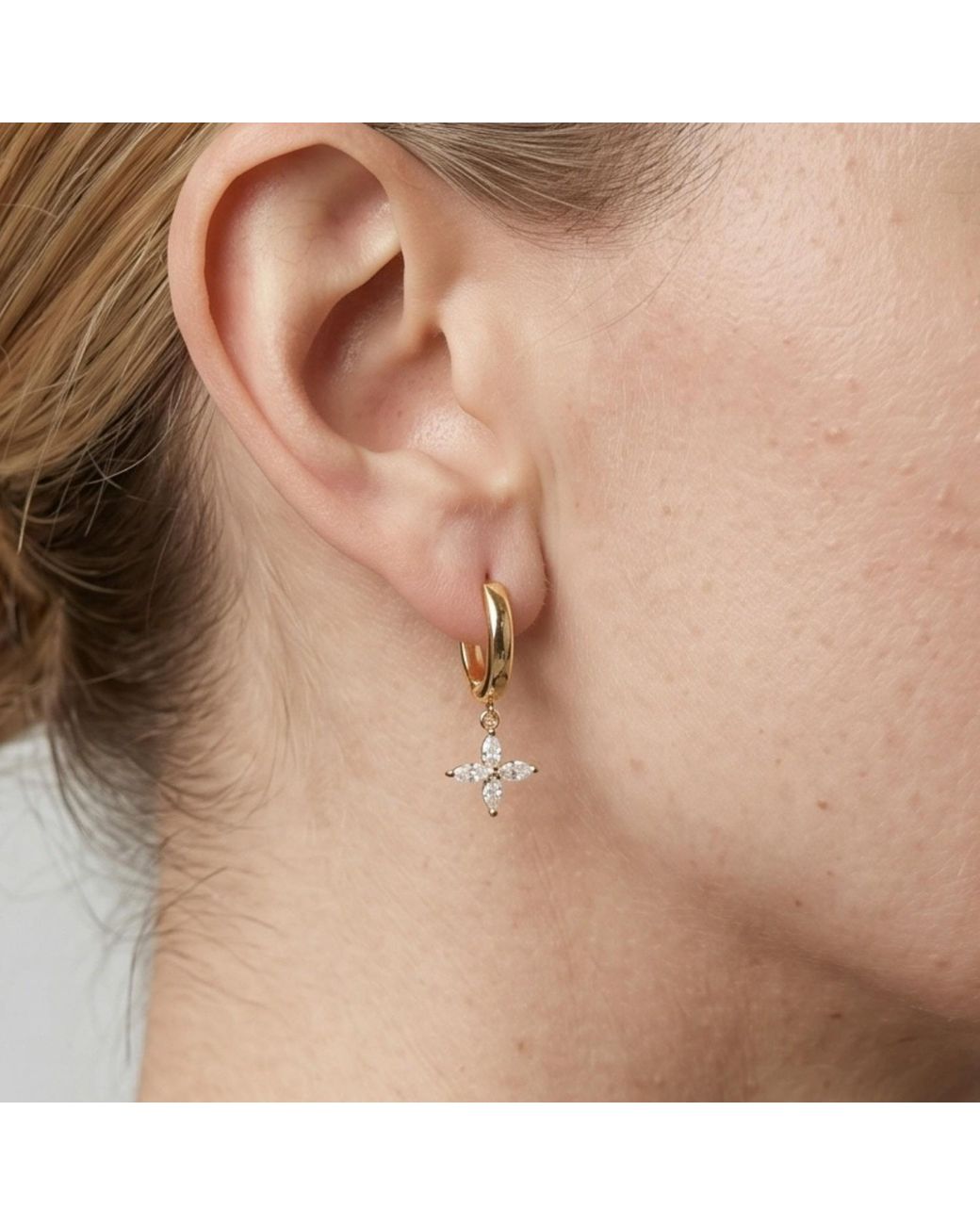 Uchi and Soto Metallic Kinmokusei Flower Drop Huggie Hoop Earrings