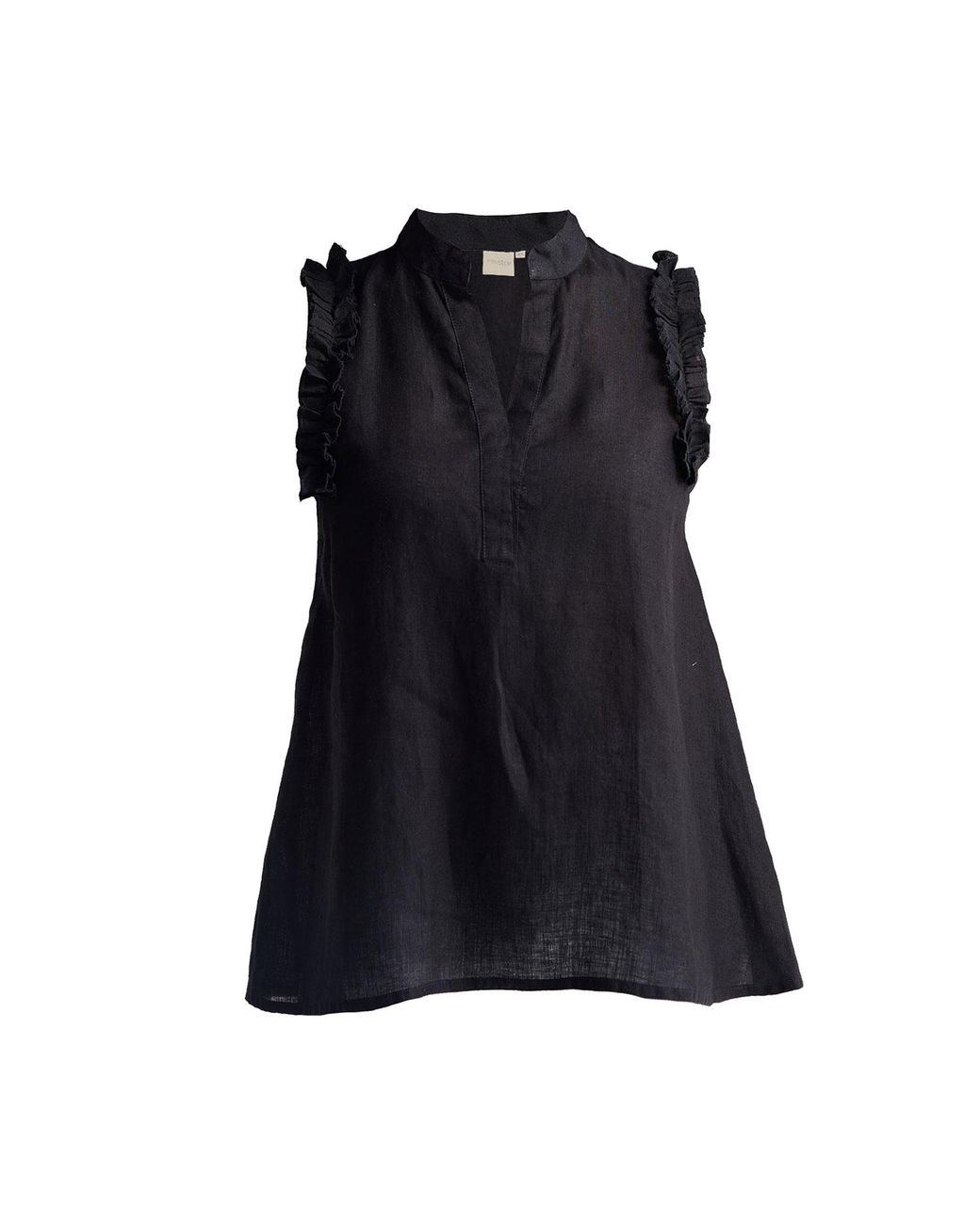 REISTOR Black Sleeveless Hemp Top With Ruffles