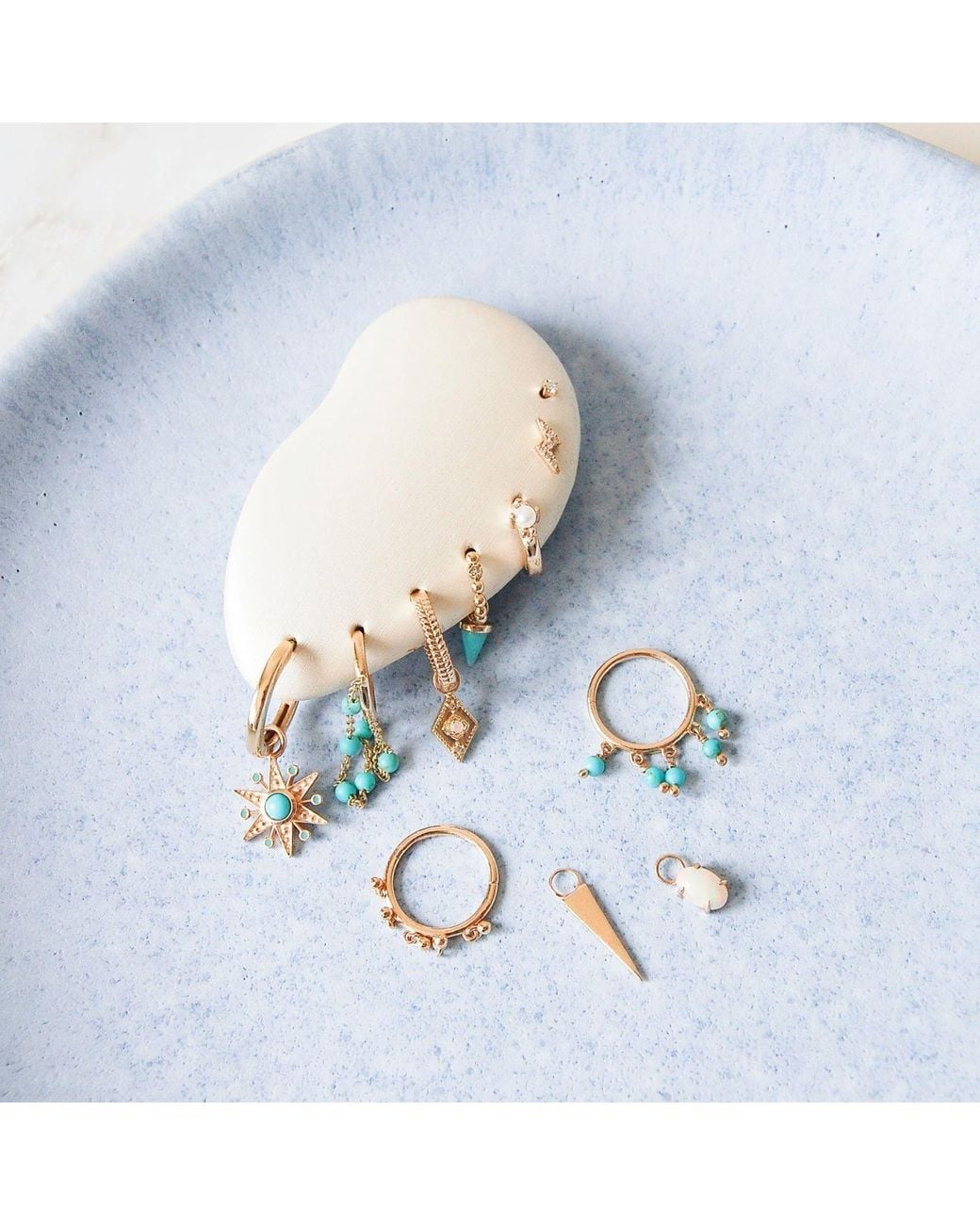Zohreh Blue Mini Spike Hoop Earrings 9K