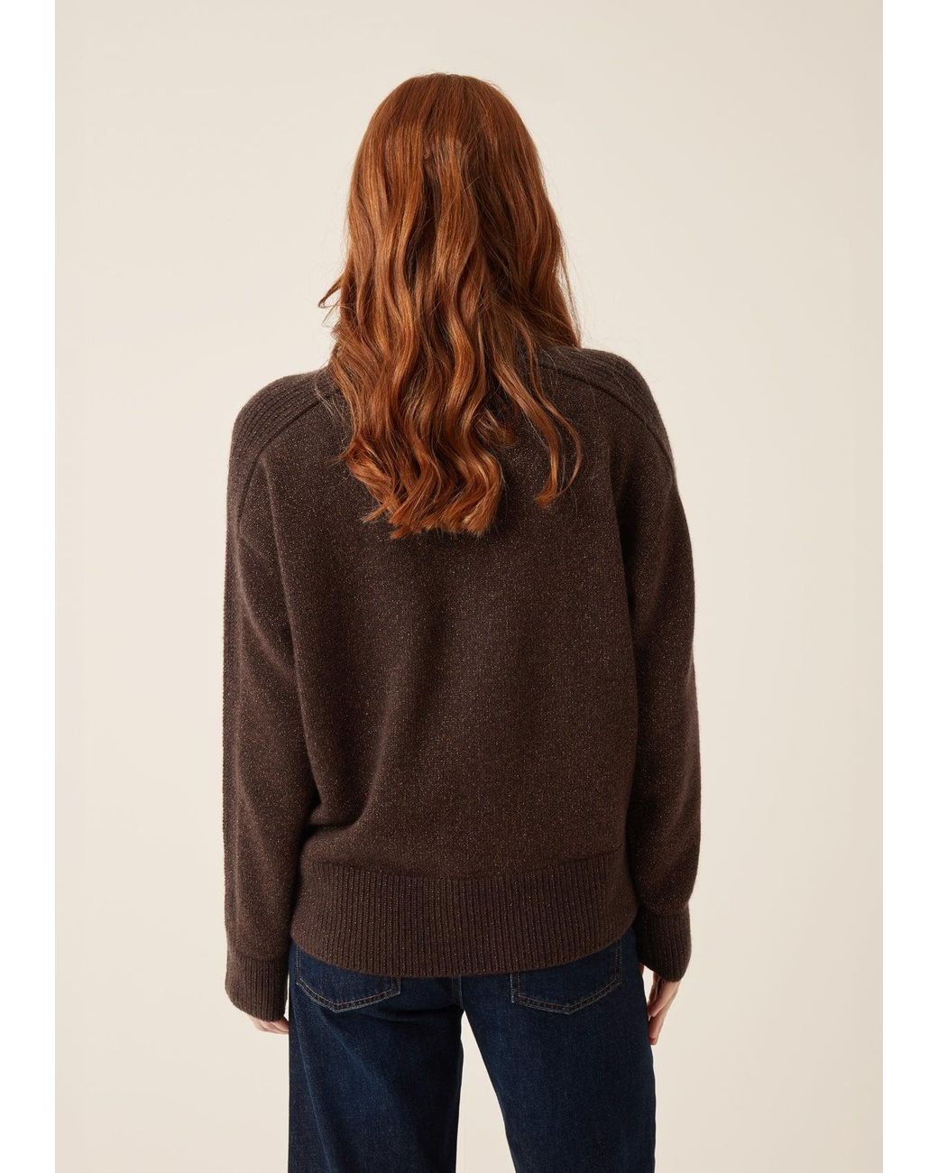 Loop Cashmere Brown Cashmere Longline Crew Neck Sweater
