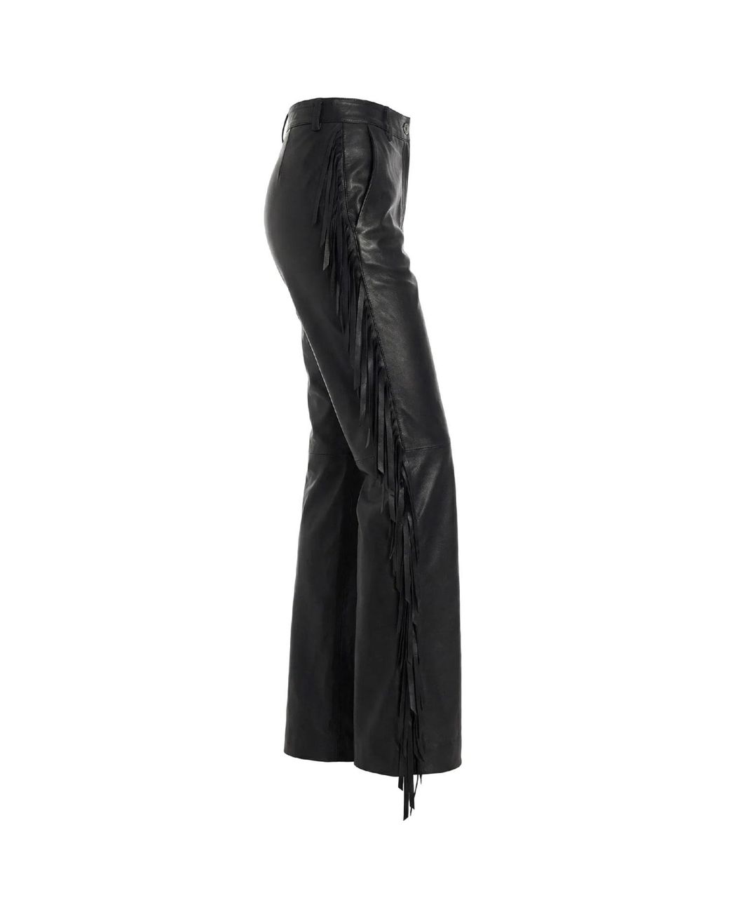 Anna Gatto Gray Fringed Leather Pants